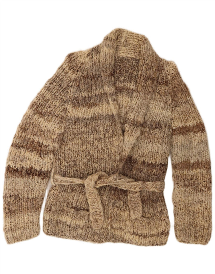 Maglione cardigan da donna vintage UK 12 a righe marrone medio