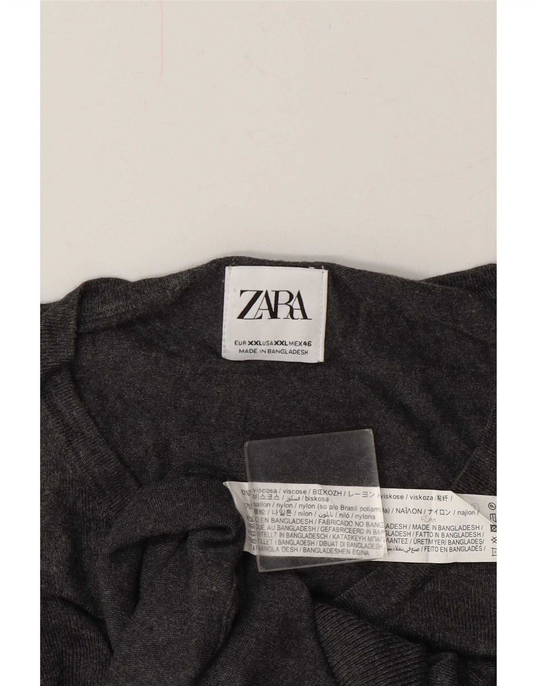 Maglione Zara da uomo con scollo a V 2XL in viscosa grigia