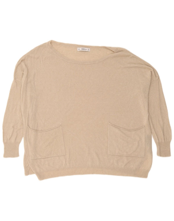 Maglione oversize con scollo a barca da donna Zara UK 16 Large Beige Viscosa