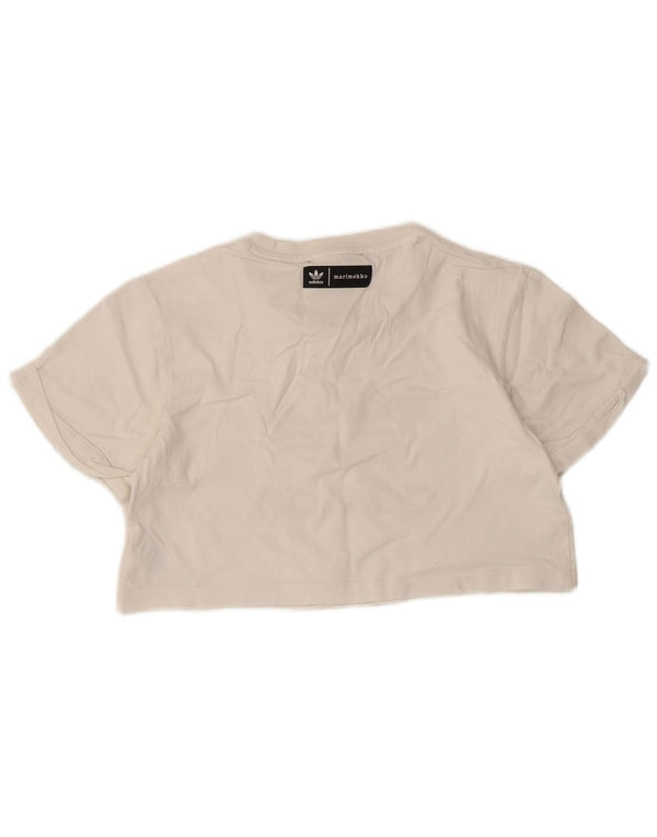 T-shirt grafica corta da donna Adidas UK 6 XS cotone bianco