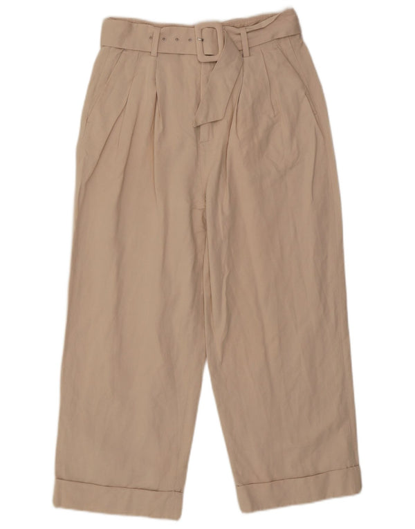 Pantaloni capri da donna con pegging a vita alta Zara piccoli W26 L22 lino beige