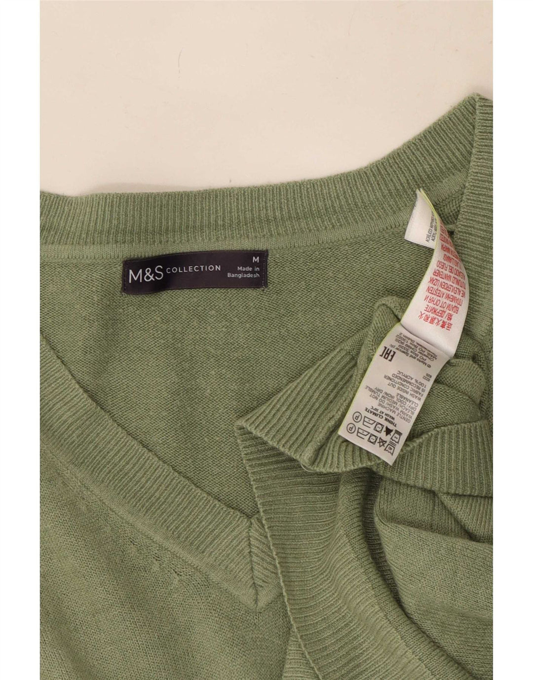 Maglione da donna con scollo a V Marks & Spencer UK 14 Acrilico verde medio