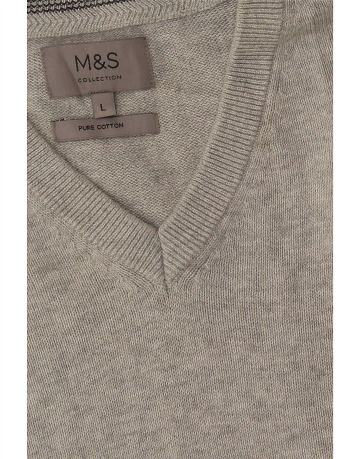Maglione da uomo Marks & Spencer con scollo a V, grande cotone grigio