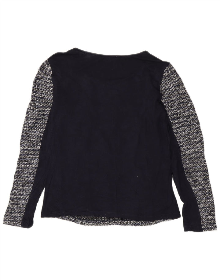 Top da donna a maniche lunghe Oasis UK 10 piccolo poliestere a righe blu navy