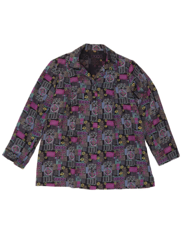 Camicetta camicia vintage da donna UK 16 grande geometrica multicolore