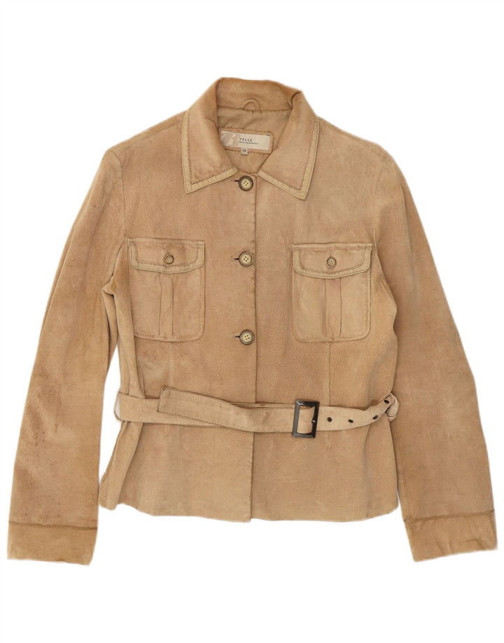 Giacca vintage da donna in pelle scamosciata IT 48 XL in pelle beige