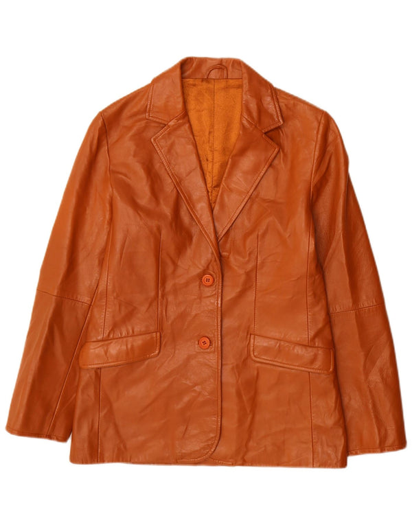 Giacca blazer in pelle da donna a 2 bottoni Stefanel UK 12 Pelle marrone medio