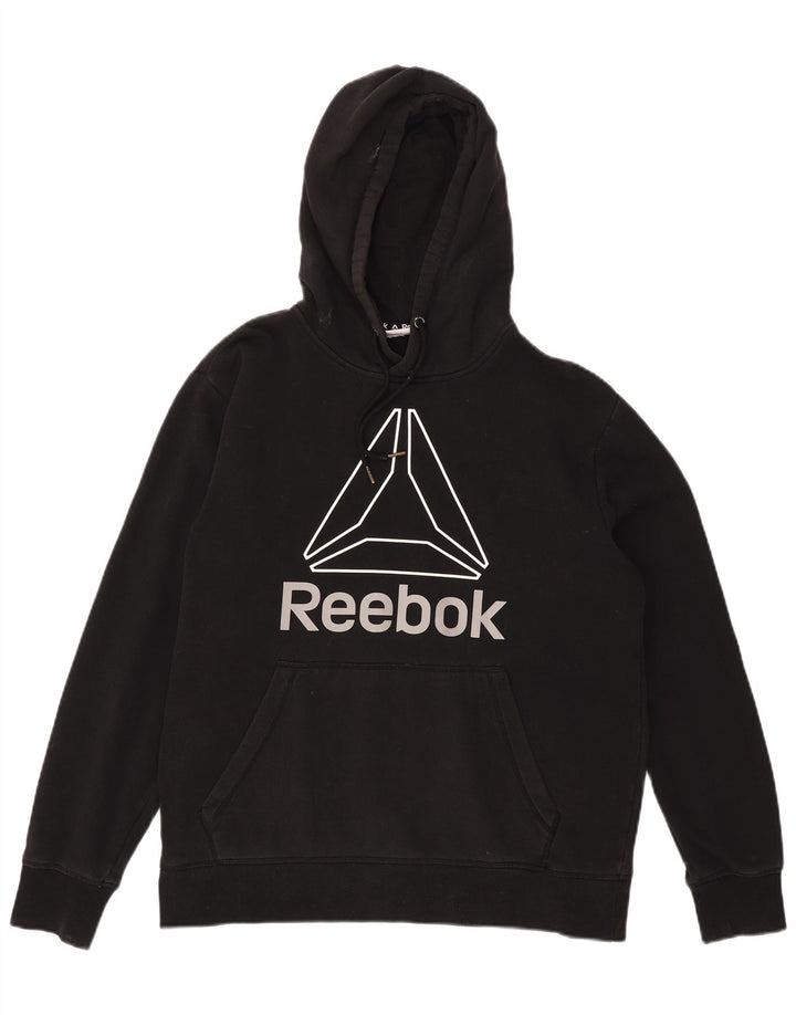 Felpa con cappuccio grafica Reebok da uomo grande nera