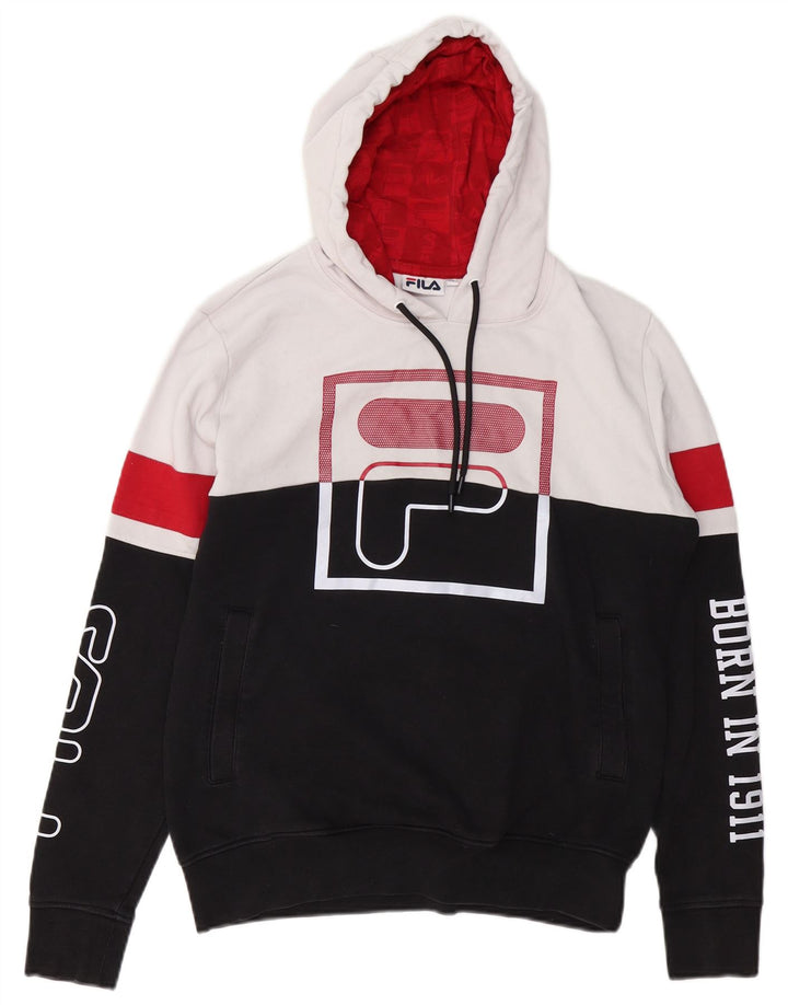 Felpa con cappuccio grafica da uomo FILA XS in cotone color block nero