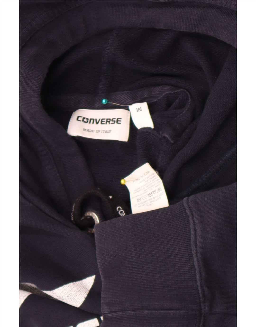 Felpa con cappuccio grafica da uomo Converse, cotone medio blu navy