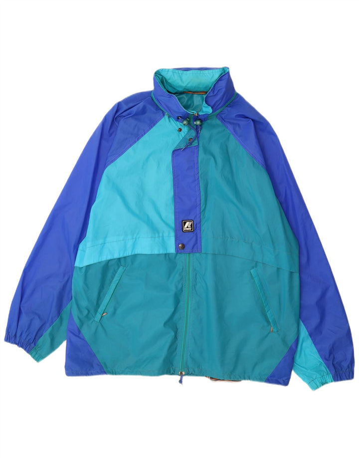 Giacca antipioggia da uomo con cappuccio K-Way UK 42 XL Blu Colourblock Poliammide