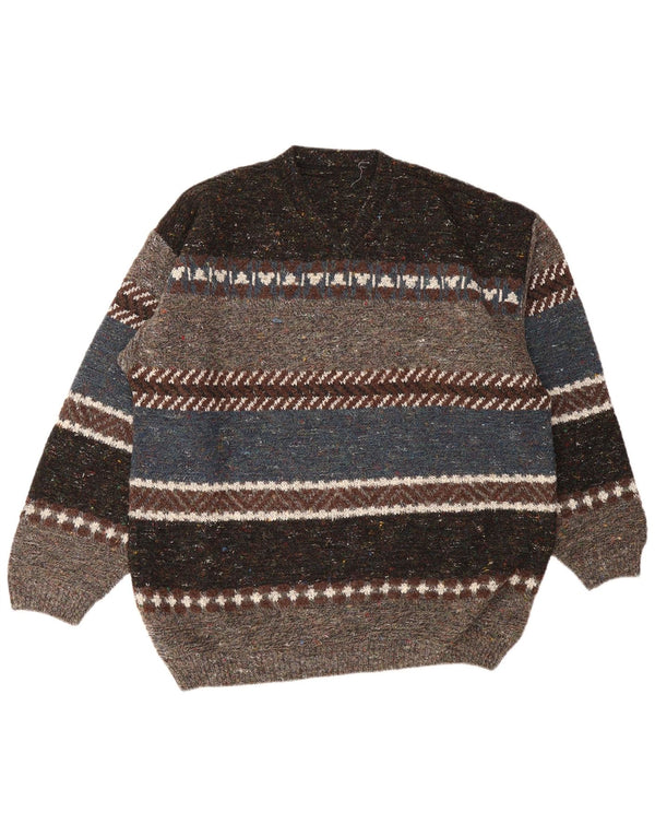 Maglione girocollo da uomo vintage 2XL in acrilico a righe multicolore