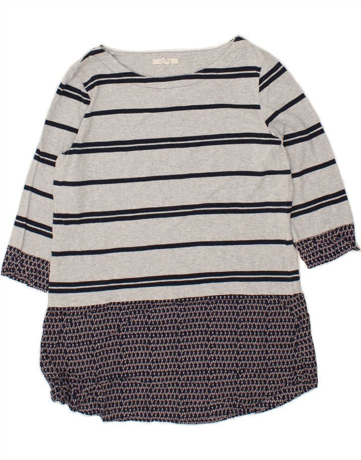 WHITE STUFF Womens 3/4 Sleeve Basic Dress UK 16 Large Grey Striped Cotton Vintage White Stuff and Second-Hand White Stuff from Messina Hembry 