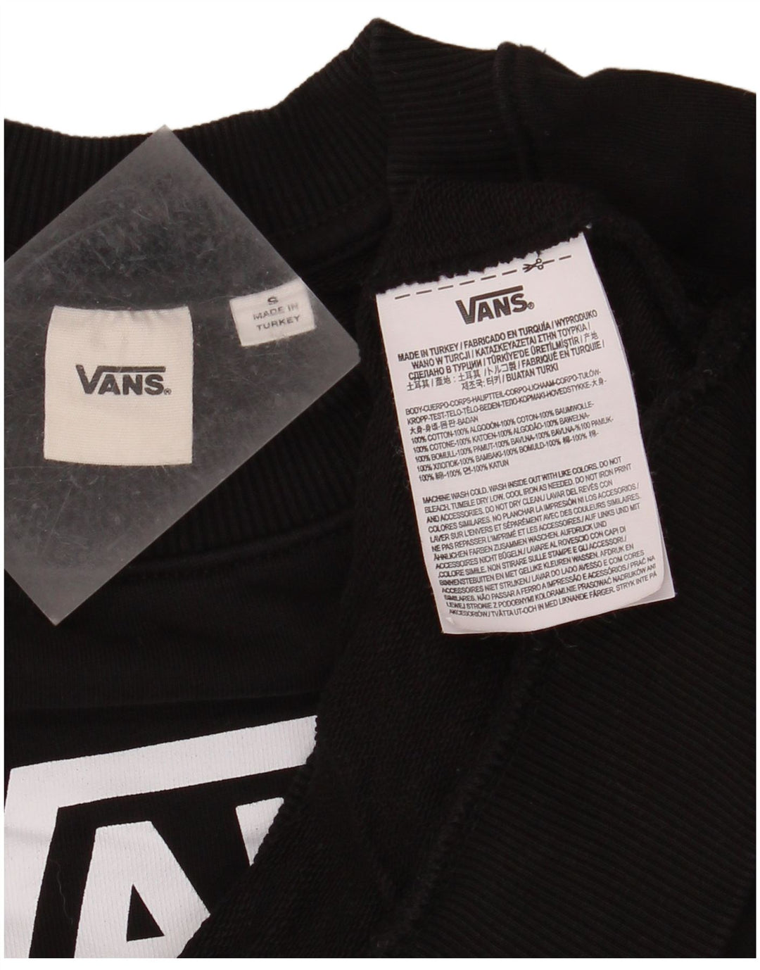 Felpa con grafica corta oversize da donna VANS, maglione, UK 10, piccola, nera