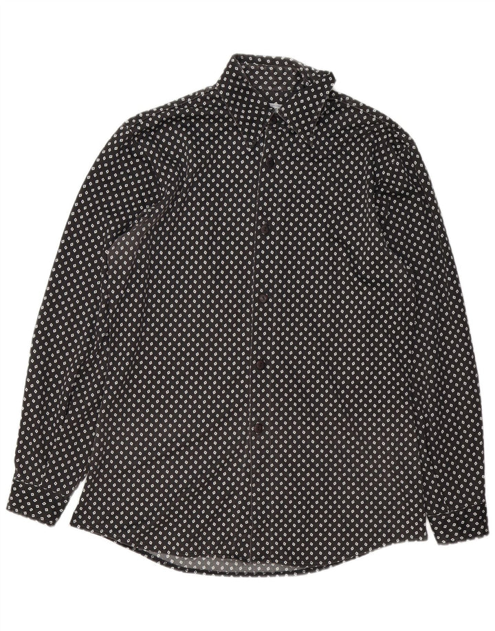 Camicia vintage da uomo grande nera maculata