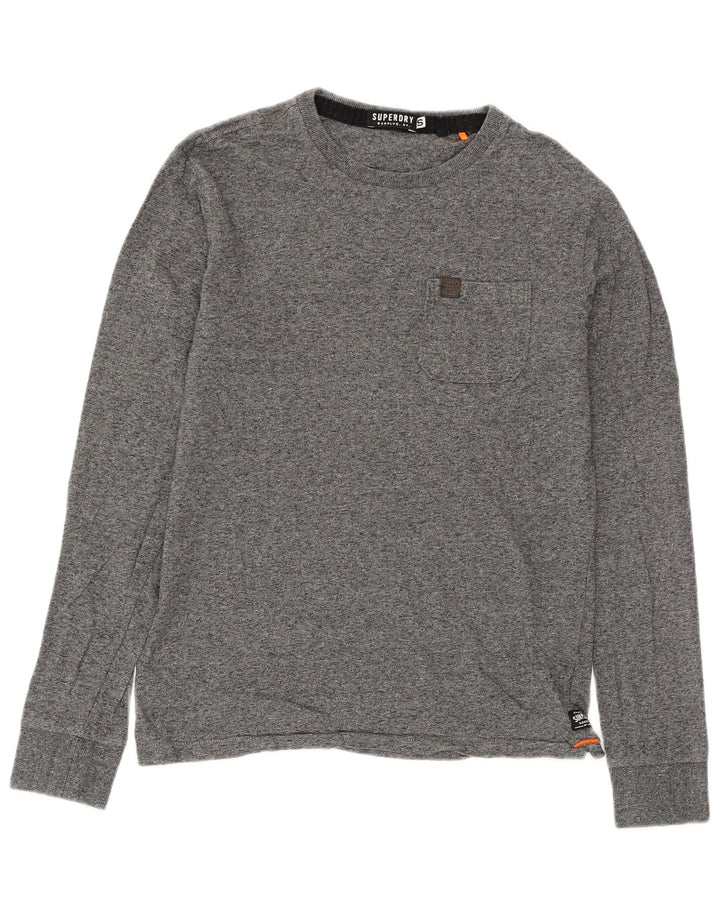 Top da uomo SUPERDRY a maniche lunghe in cotone chiazzato grigio piccolo