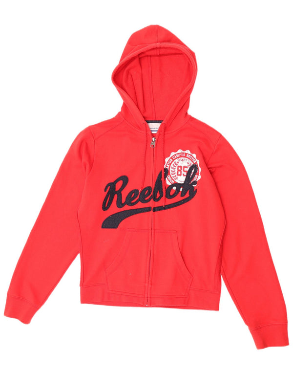 Maglione con cappuccio e zip grafica da donna Reebok UK 14 medio rosso poliestere
