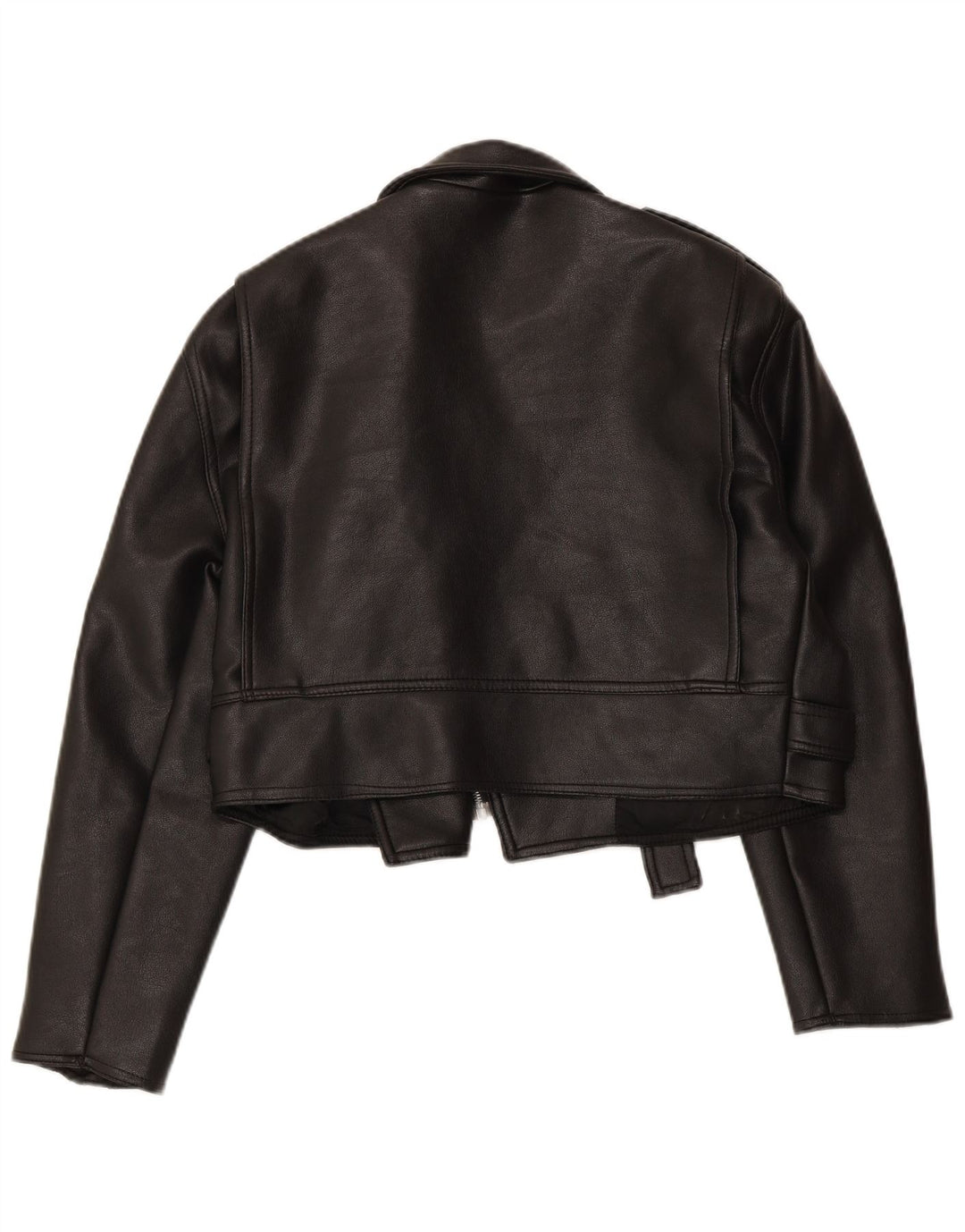 Giacca da motociclista in pelle corta oversize da donna VINTAGE UK 10 piccola nera