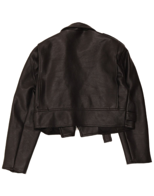 Giacca da motociclista in pelle corta oversize da donna VINTAGE UK 10 piccola nera