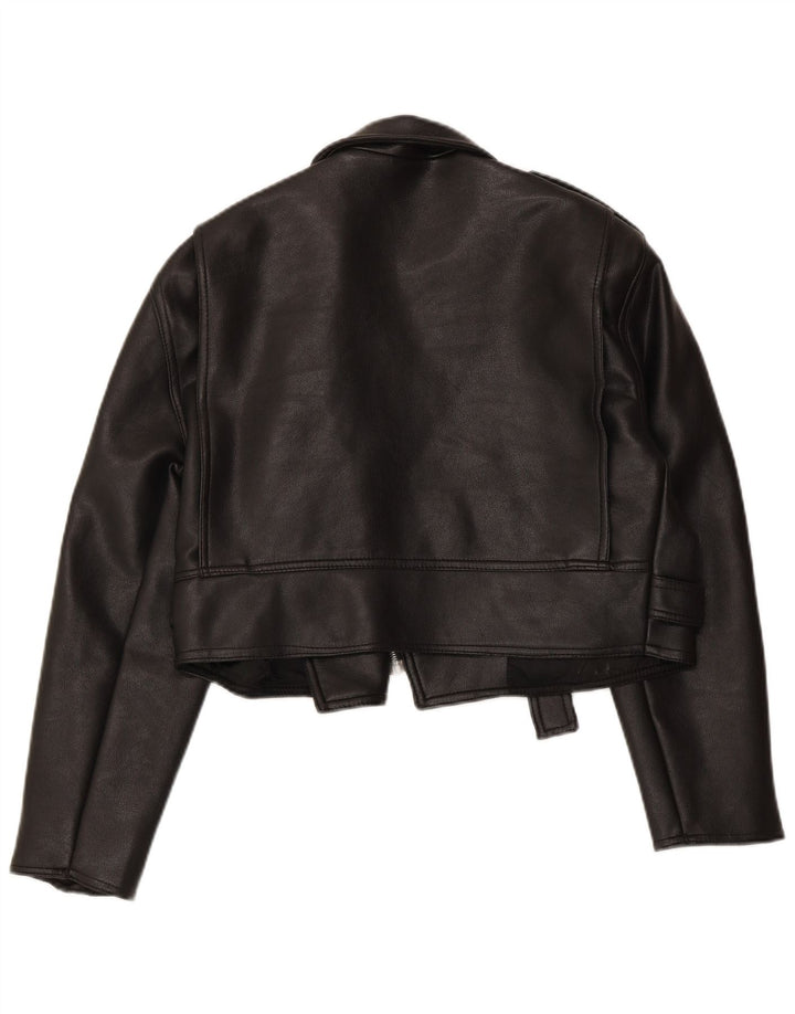 Giacca da motociclista in pelle corta oversize da donna VINTAGE UK 10 piccola nera