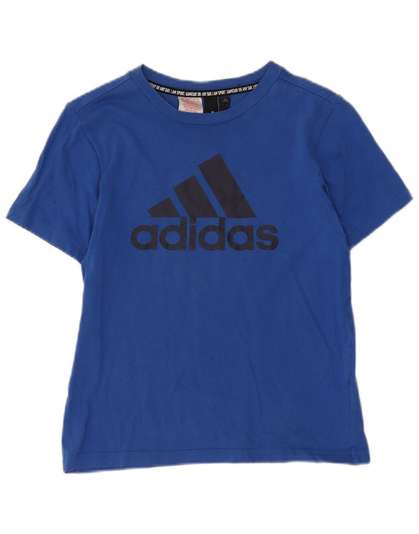 T-shirt grafica da ragazzo Adidas Top 11-12 anni in cotone blu