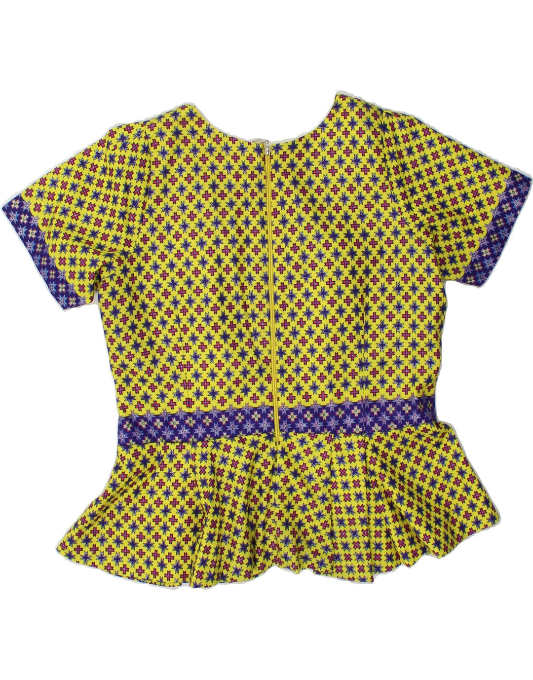 VINTAGE Womens Abstract Pattern Blouse Top UK 14 Large Yellow Cotton Vintage Vintage and Second-Hand Vintage from Messina Hembry 