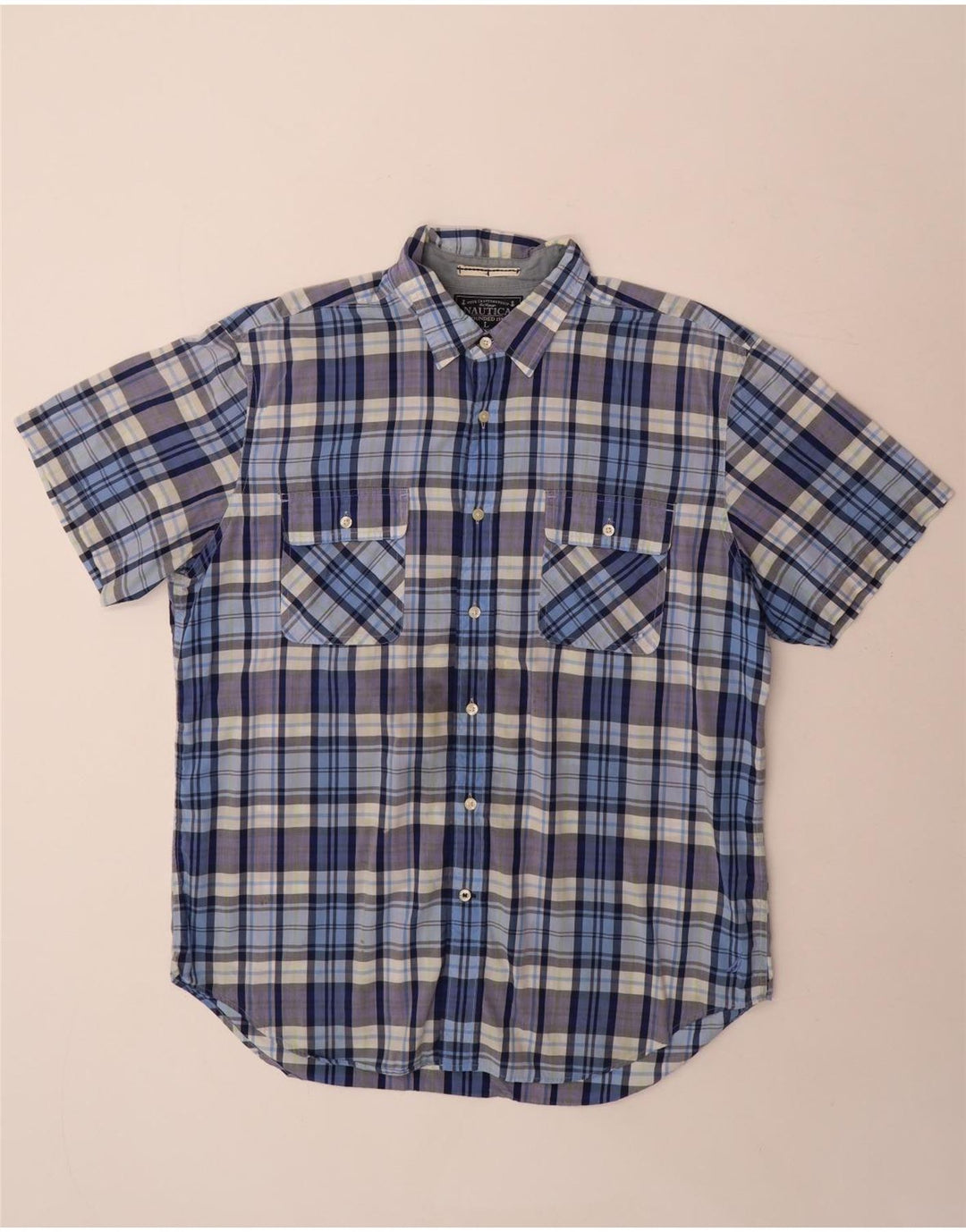 Camicia da uomo a maniche corte Nautica, cotone a quadri grandi blu