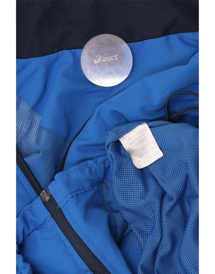 Giacca da ginnastica grafica da uomo Asics, giacca in poliestere color block blu medio
