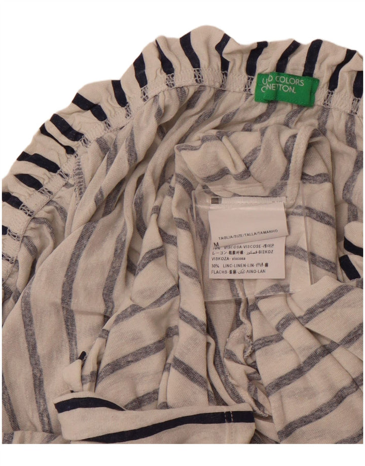 BENETTON Top da donna con spalle scoperte e maniche a 3/4 UK 14 a righe bianche medie