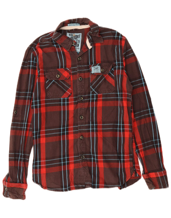 Camicia da uomo in flanella Superdry in cotone a quadri marrone medio