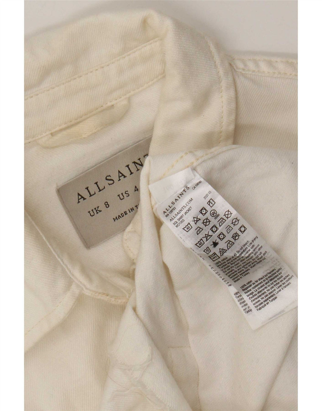 Camicia di jeans oversize da donna All Saints UK 8 piccola in cotone bianco