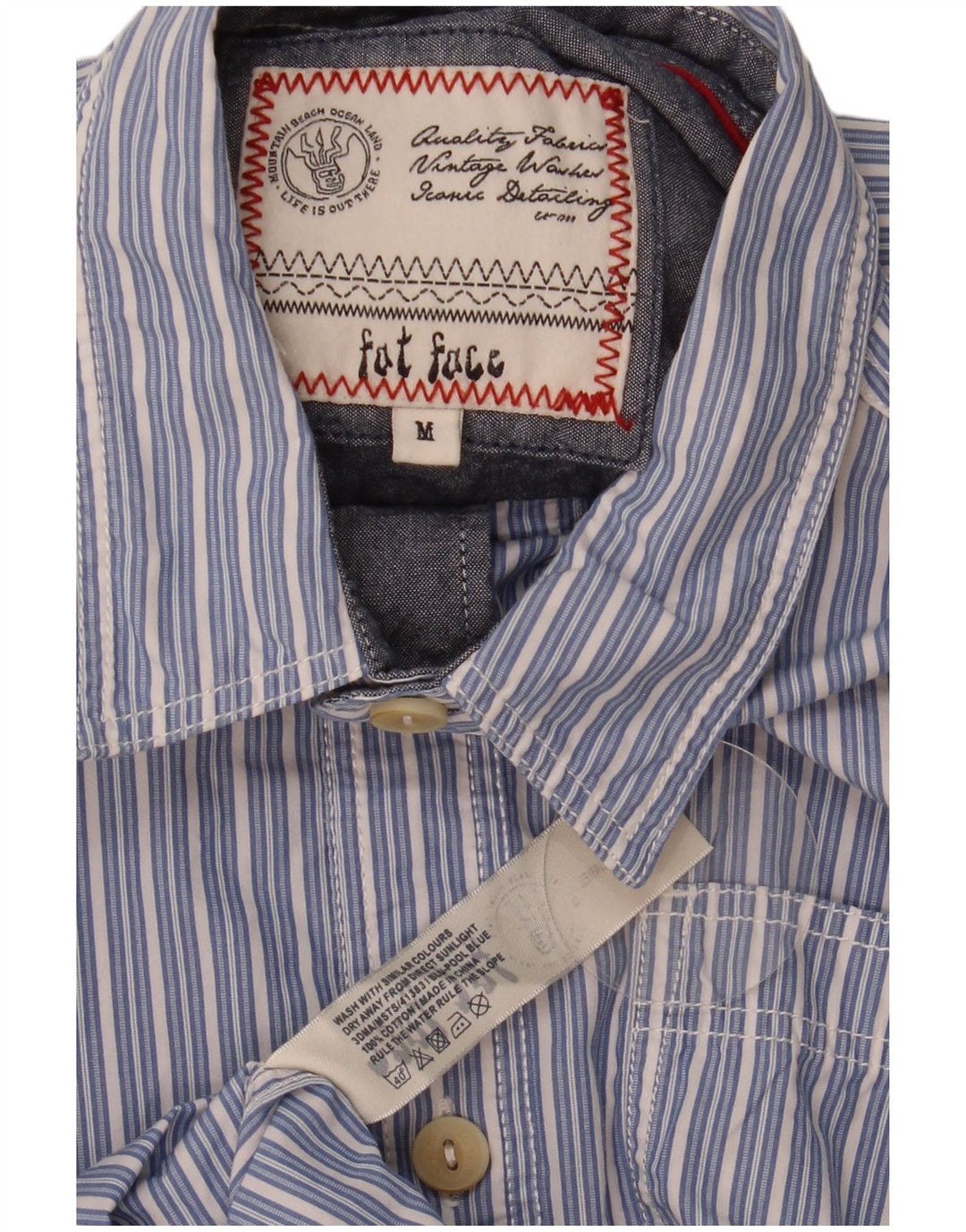 Camicia da uomo Fat Face in cotone a righe blu medio