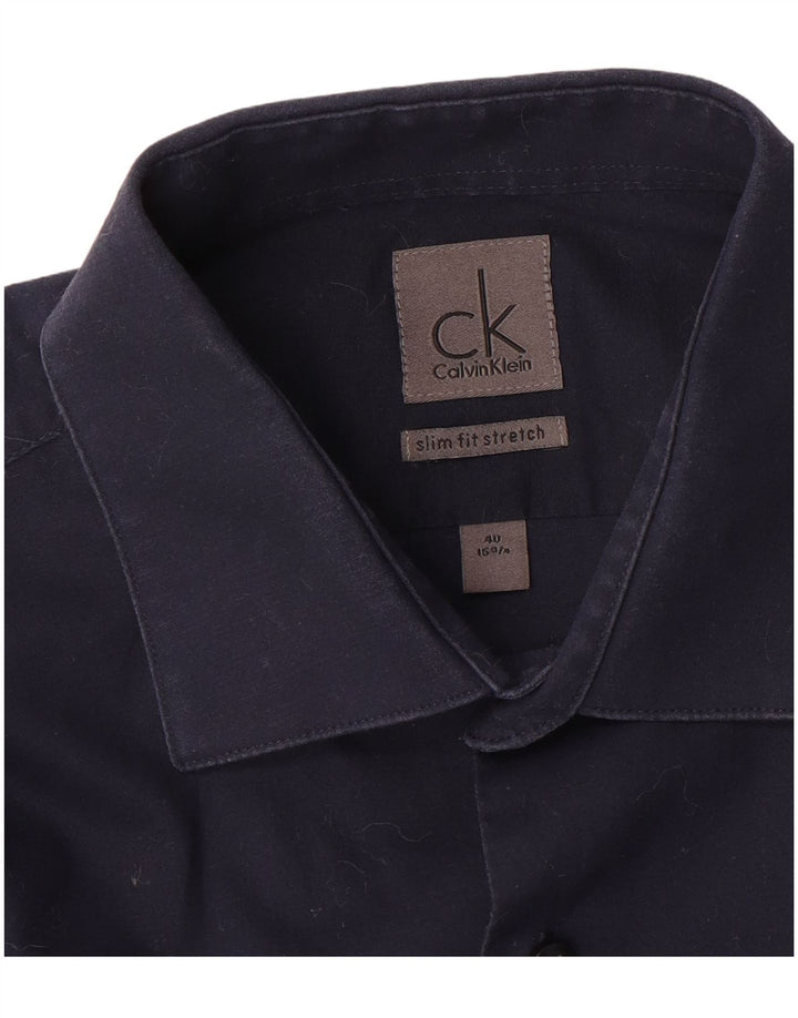 Camicia slim fit da uomo Calvin Klein taglia 40 15 3/4 medio blu navy