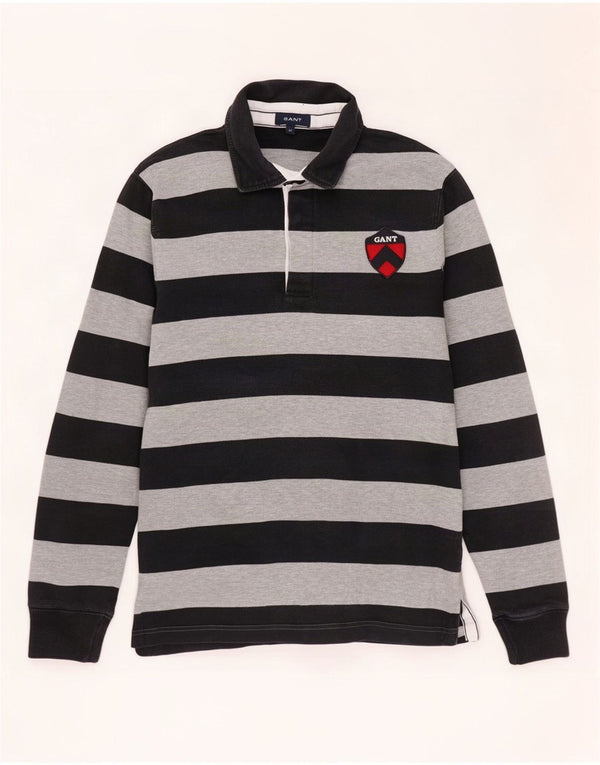 Polo da rugby da uomo a maniche lunghe Gant in cotone a righe nere medie
