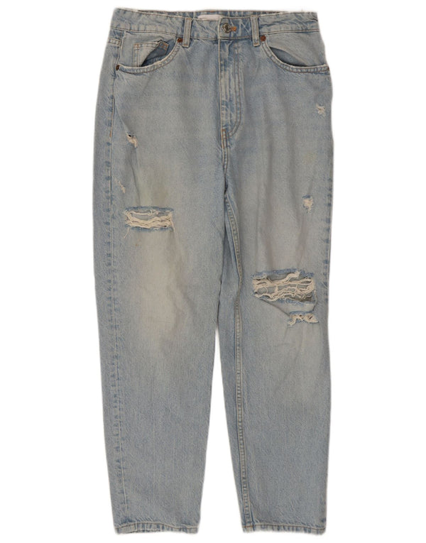 Jeans affusolati effetto consumato a vita alta da donna Zara EU 42 Large W32 L27 Blu