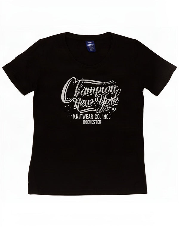 T-shirt grafica da donna Champion Top UK 12 cotone medio nero
