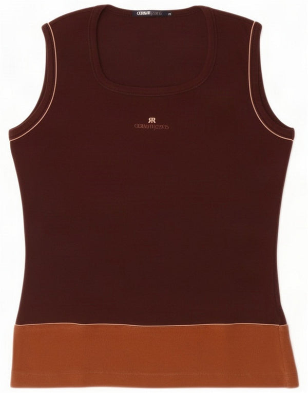 Cerruti Womens Graphic Vest Top UK 18 XL Brown Colourblock Cotton