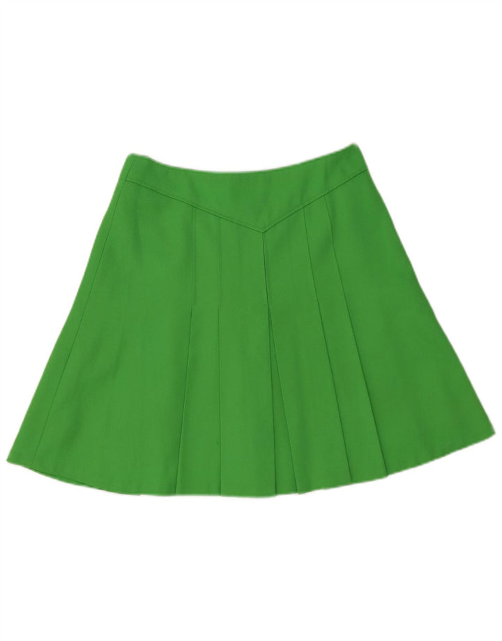 VINTAGE Womens Pleated Mini Skirt IT 42 Medium W28 Green Polyester