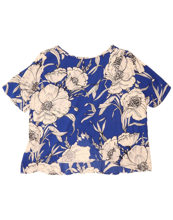 ZARA Camicetta Oversize da Donna Top UK 16 Grande Blu Floreale