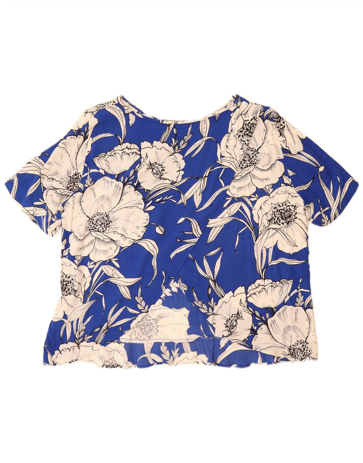 ZARA Camicetta Oversize da Donna Top UK 16 Grande Blu Floreale