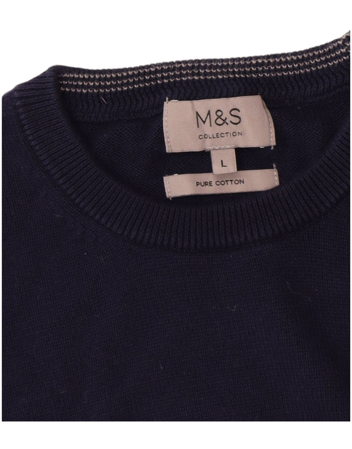 Maglione maglione girocollo da uomo Marks & Spencer grande cotone blu navy