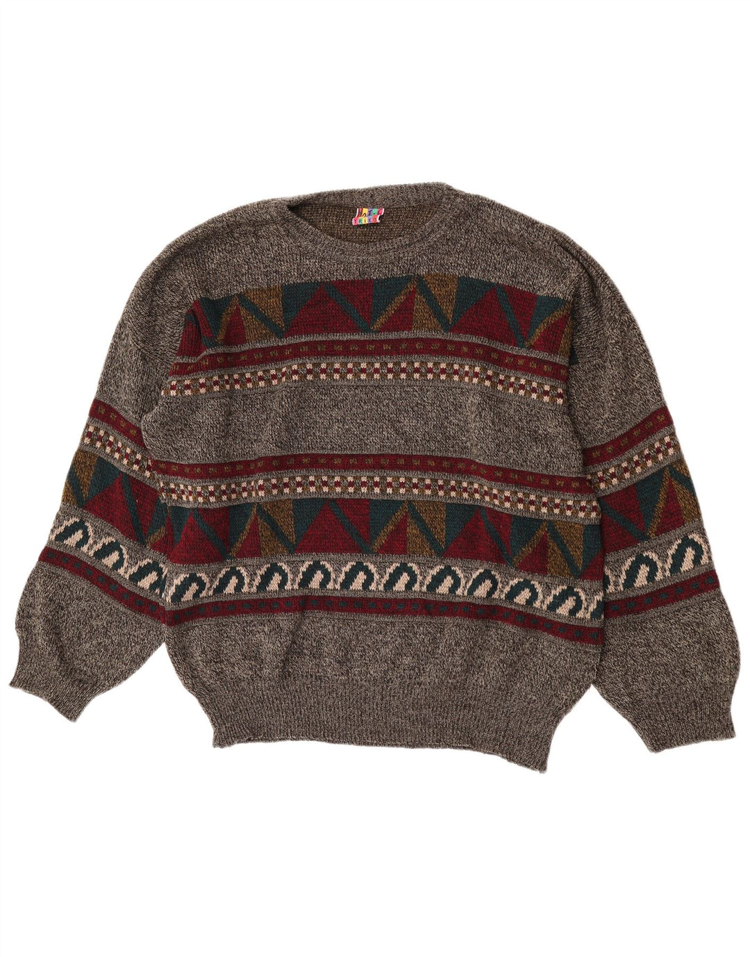 Maglione maglione girocollo vintage da uomo XL grigio geometrico