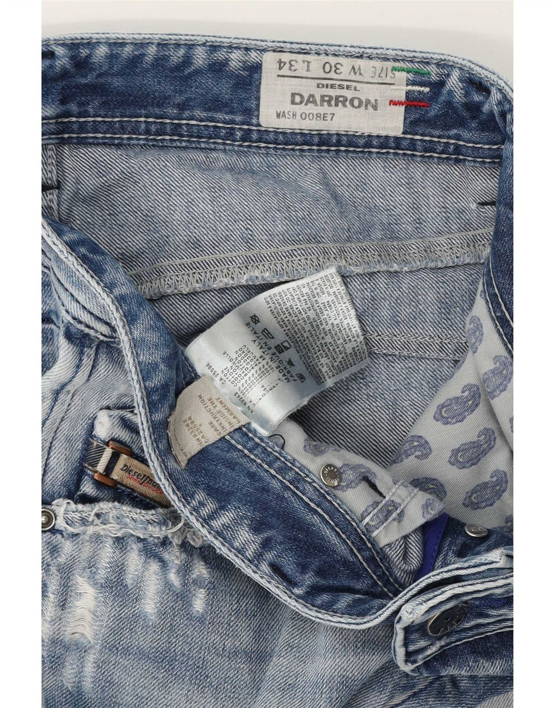 Jeans dritti invecchiati Darron da uomo Diesel W30 L30 in cotone blu