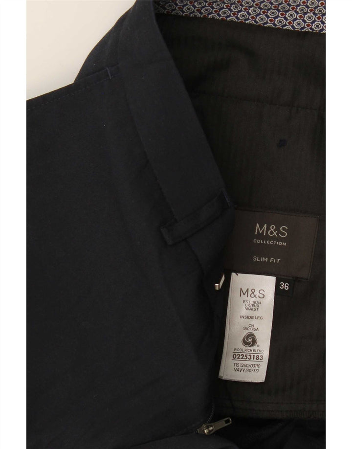 Pantaloni da abito slim fit da uomo Marks & Spencer W36 L31 lana blu navy