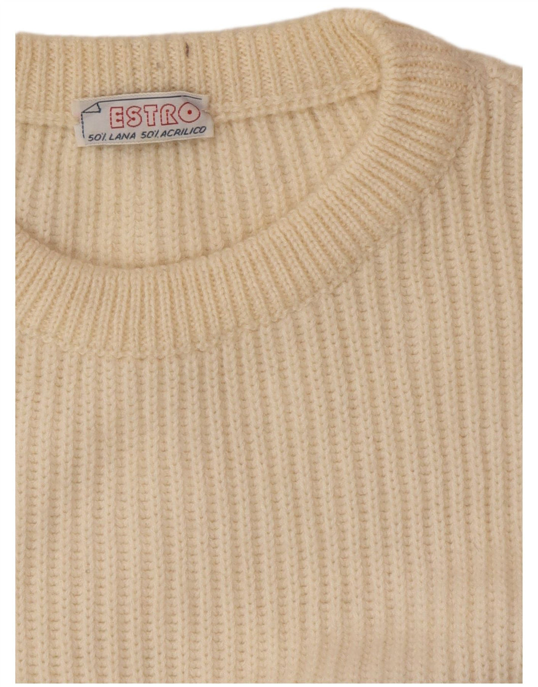 Maglione girocollo da uomo vintage in lana color block beige grande