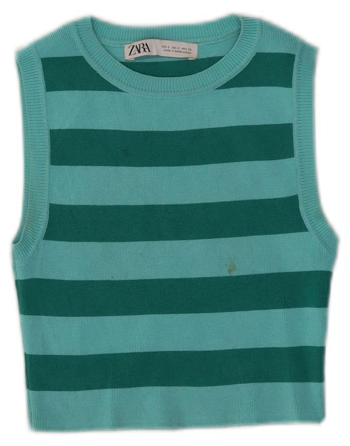Canotta corta da donna Zara UK 8 piccola in viscosa a righe blu