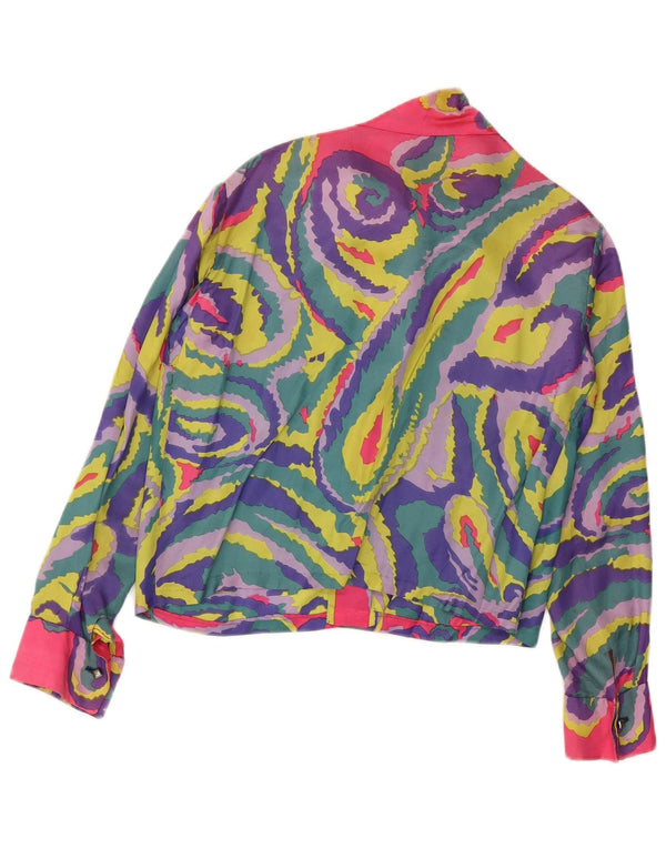 Camicetta da donna con cravatta sul davanti VINTAGE UK 14 Grande Paisley multicolore
