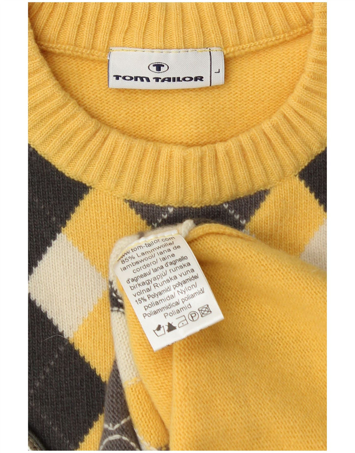 Tom Tailor Maglione da uomo girocollo grande maglione giallo a rombi/diamante