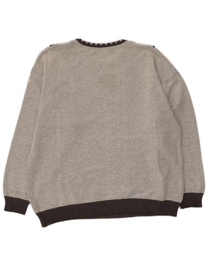 Bueckle Maglione da uomo con scollo a barca Maglione grande grigio geometrico