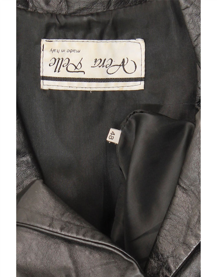 Giacca blazer in pelle vintage da donna a 1 bottone IT 48 XL in pelle nera